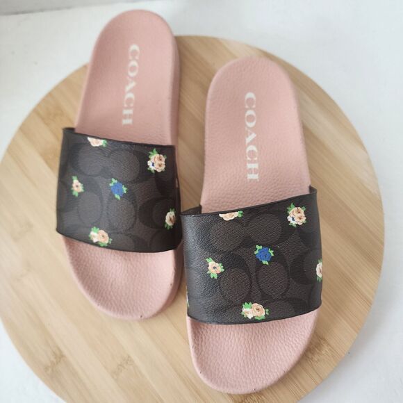 Coach ULI Flora Slides Womens Sz 9B Monogram Signature C7675 Coated Canvas 2021 - Picture 3 of 14